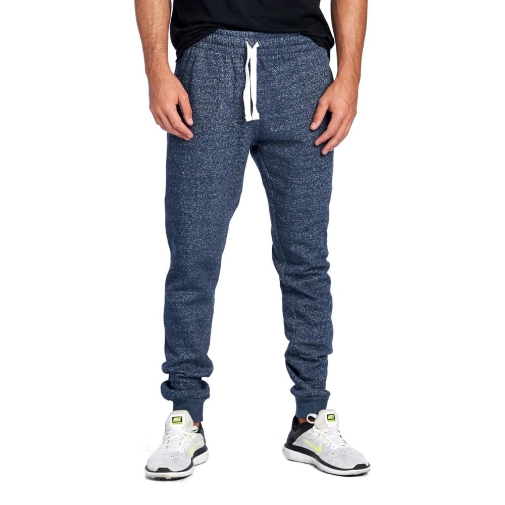 Men's Joggers Sweatpants Basic Fleece Marled Pants Elastic Waist Navy Blue XL